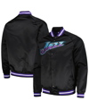 MITCHELL & NESS MEN'S MITCHELL & NESS BLACK UTAH JAZZ HARDWOOD CLASSICS THROWBACK WORDMARK RAGLAN FULL-SNAP JACKET