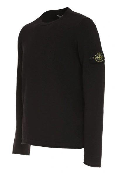 Stone Island Cotton-nylon Blend Crew-neck Sweater In Black