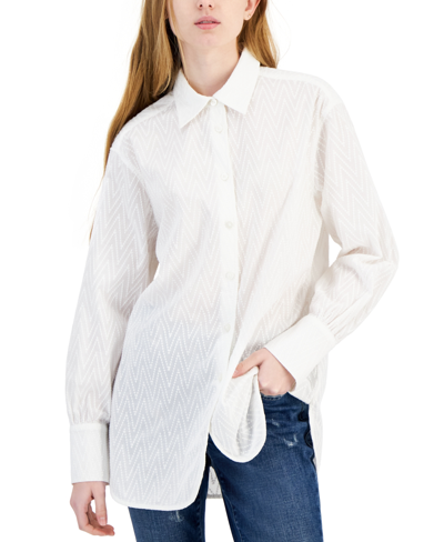 Tommy Hilfiger Women's Cotton Chevron Textured Tunic Shirt In White