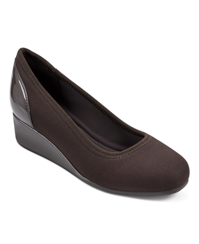 Easy Spirit Women's Gwenyth Slip-on Square Toe Dress Wedges In Dark Brown