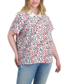 TOMMY HILFIGER PLUS SIZE DITSY-FLORAL PRINTED POLO TOP