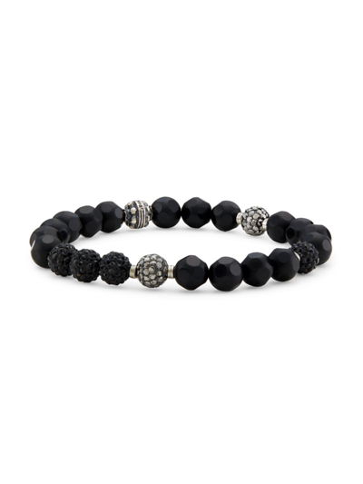 Jonas Studio Men's Park Avenue Black Onyx, Crystal, & Sterling Silver Stretch Bracelet