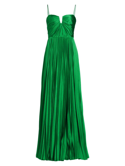 ml Monique Lhuillier Helena Pleated Satin Gown In Clover Green