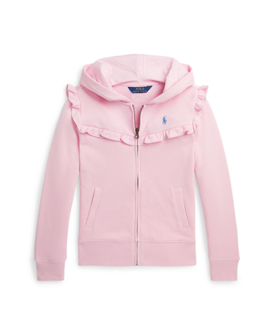 Polo Ralph Lauren Kids' Toddler And Little Girls Ruffled Terry Full-zip Hoodie In Garden Pink With Dusty Blue