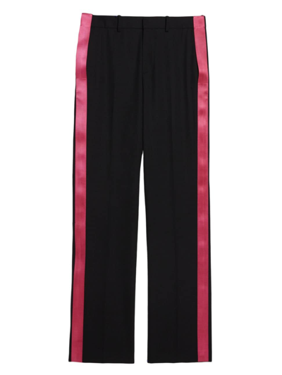 Helmut Lang Men's Seatbelt Side-stripe Relaxed-leg Trousers In Black/fuchsia