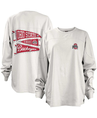 Pressbox Women's  White Ohio State Buckeyes Pennant Stack Oversized Long Sleeve T-shirt