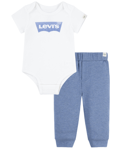 Levi's Baby Boys Batwing Bodysuit And Joggers Pant Set In  Egret