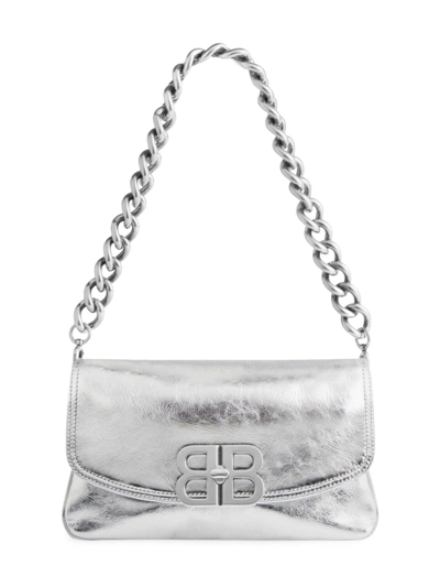 Balenciaga Women's Bb Soft Small Flap Bag Metallized In Silver