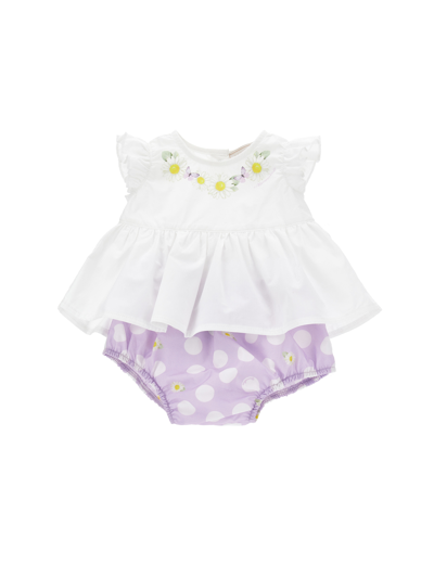 Monnalisa Kids'   Two-piece Polka Dot Set In Wisteria  + White