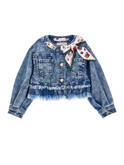 Monnalisa Babies'   Scarf Denim Jacket In Blu Stone Denim