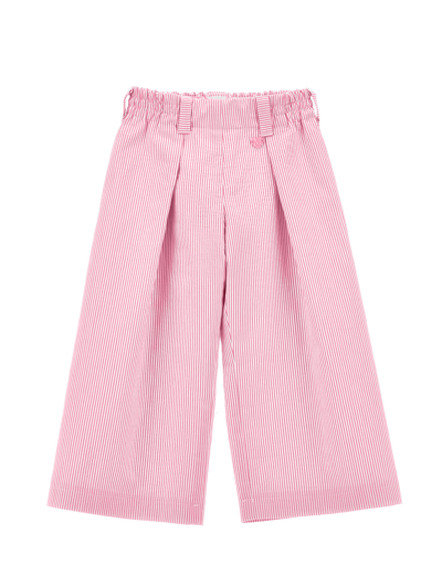 Monnalisa Kids'   Oversized Striped Fabric Trousers In White + Rosa Fairytale