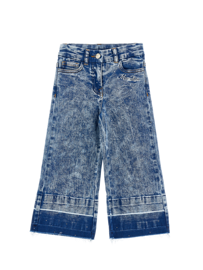 Monnalisa Flared Five-pocket Jeans In Blu Stone Denim