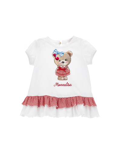 Monnalisa Kids'   Cotton Jersey T-shirt With Flounce In White