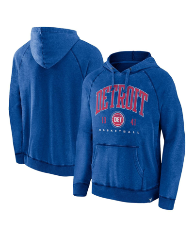 Fanatics Men's  Heather Blue Distressed Detroit Pistons Foul Trouble Snow Wash Raglan Pullover Hoodie