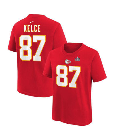 Nike Kids' Big Boys  Travis Kelce Red Kansas City Chiefs Super Bowl Lviii Player Name And Number T-shirt