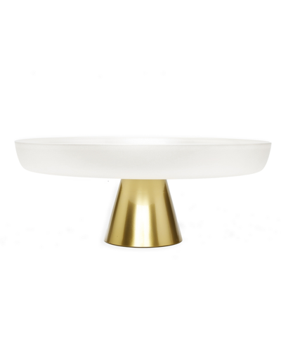 Classic Touch White Glass Cake Plate On Stem, 13.5" D In Gold