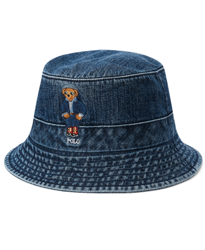 Polo Ralph Lauren Men's Polo Bear Denim Bucket Hat In Dark Wash Denim