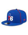 New Era Men's  Royal Philadelphia 76ers Piped And Flocked 59fifty Fitted Hat In Royal