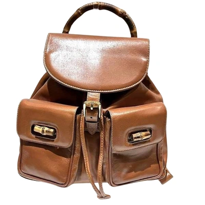 Gucci Bamboo Brown Leather Backpack Bag ()