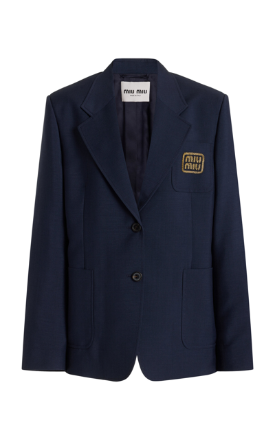 Miu Miu Single-breasted Pinstripe Blazer In Blue