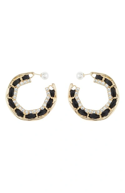 Tasha Crystal Ribbon Hoop Earrings In Gold/ Black