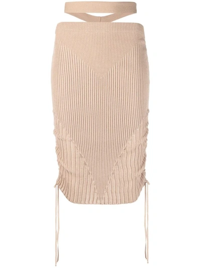 Andreädamo Ribbed Knit Midi Skirt With Cut-out Design In Beige