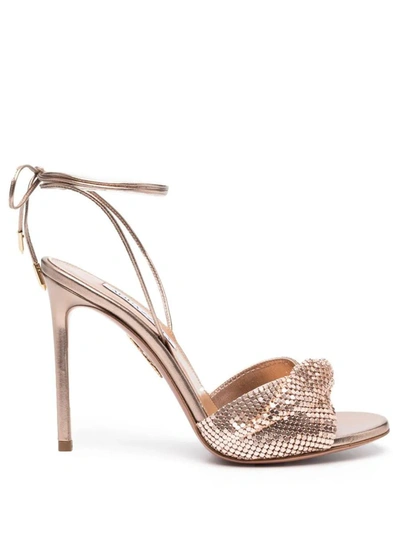 Aquazzura 110mm Embellished Lace-up Sandals In Metallic