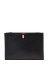THOM BROWNE BLACK DOCUMENT HOLDER WITH GRAINED TEXTURE AND WEB DETAIL IN LEATHER MAN