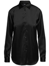 PLAIN BLACK LONG-SLEEVED BLOUSE AND BUTTON FASTENING IN SATIN WOMAN