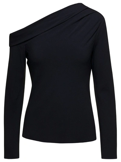 THEORY BLACK OFF-SHOULDER FITTED TOP IN VISCOSE BLEND WOMAN