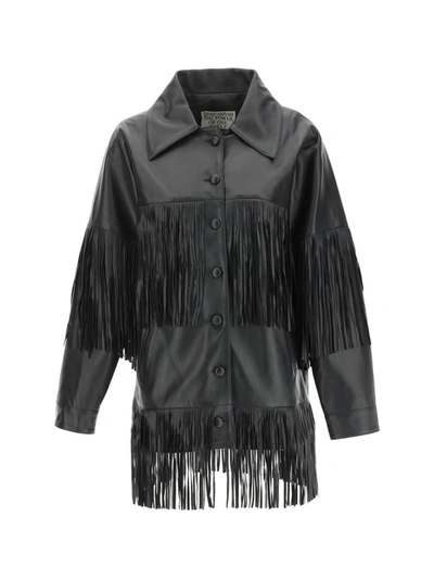 Dancassab Leather Fringed Jacket In Black