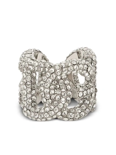 Dolce & Gabbana Crystal Embellished Dg Thick Ring In Metallic