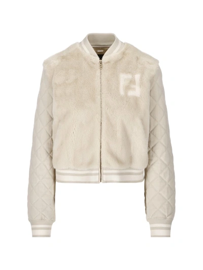 Fendi Diamond Quilted Bomber Jacket In Pearl+snow White