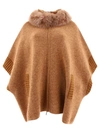 Giovi Elegant Cape With Luxurious Fur Inserts In Beige