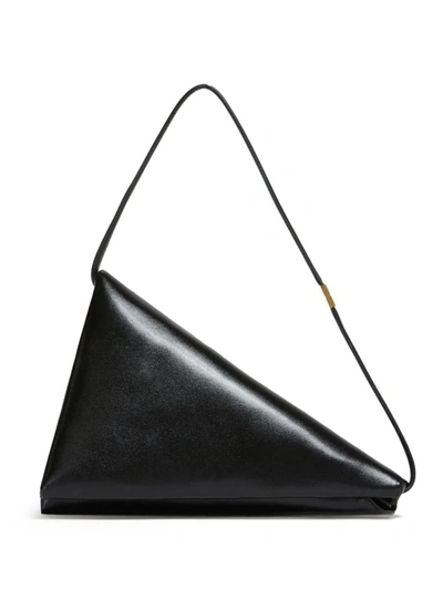 Marni Triangle Leather Shoulder Bag In Black