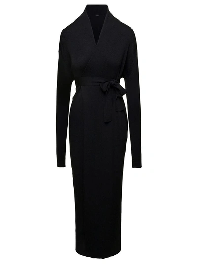 Balenciaga Maxi Black Wrap Dress With Waist Belt In Silk Woman