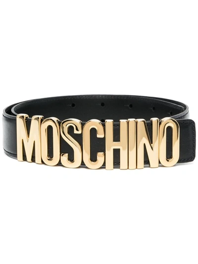 Moschino Logo Plaque Belt In Black