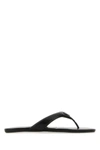 Prada Enamel-triangle Leather Flip Flops In Black