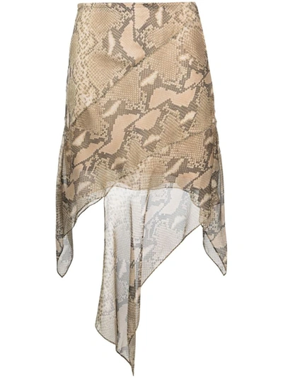 Stella Mccartney Asymmetric-hem Silk Midi Skirt In Nude & Neutrals