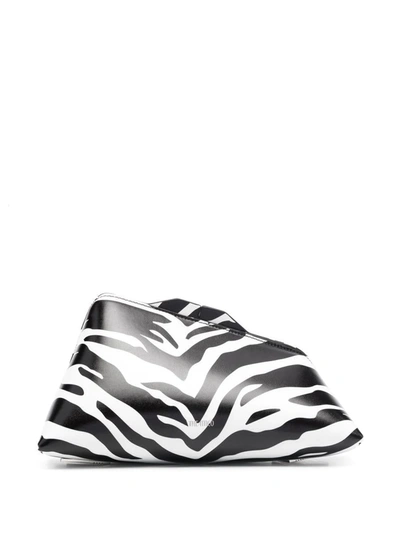 Attico 8.30 Pm Zebra Pattern Leather Clutch Bag In White/black