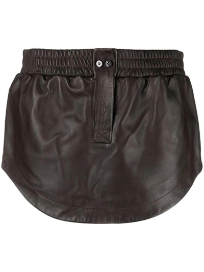 Attico Leather Miniskirt In Brown