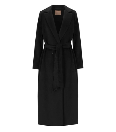 Twinset Logo-plaque Belted Coat In Black