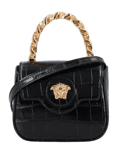 Versace Mini Top Handle Crocco Bag In Black