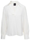 PLAIN WHITE BLOUSE WITH COLLAR AND V NECKLINE IN LIGHTWEIGHT FABRIC WOMAN