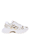 Balmain B-east Sneakers In White And Gold Suede And Leather In White