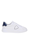 PHILIPPE MODEL TEMPLE SNEAKERS IN WHITE/BLUE LEATHER
