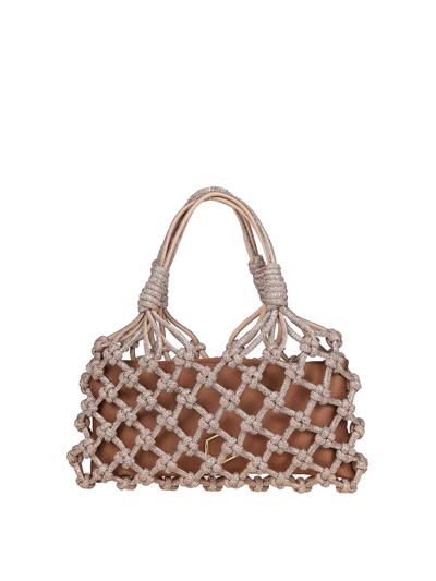 Hibourama Lola Baguette Jewel Bag Woven With Crystals In Bronze