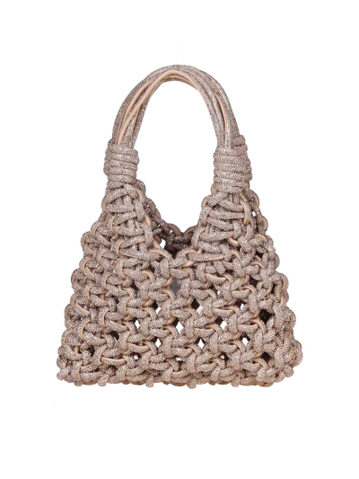 Hibourama Jewel Bag With Weaving And Applied Crystals In Bronze