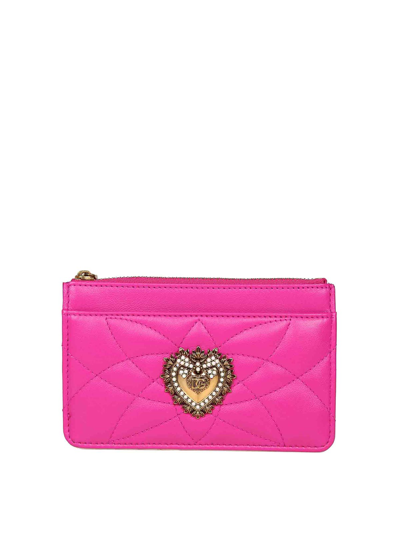 Dolce & Gabbana Medium Devotion Card Holder In Matelasse Nappa In Pink