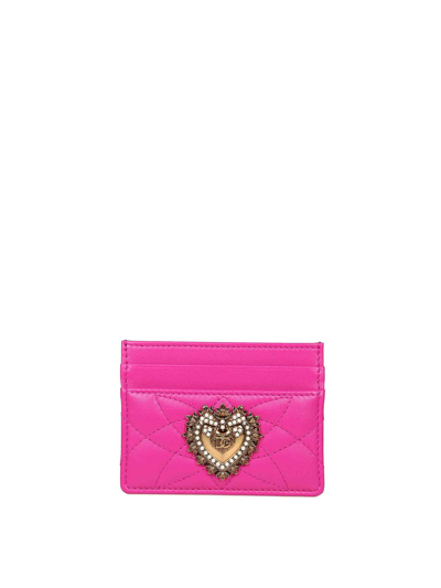 Dolce & Gabbana Devotion Card Holder In Leather In Pink